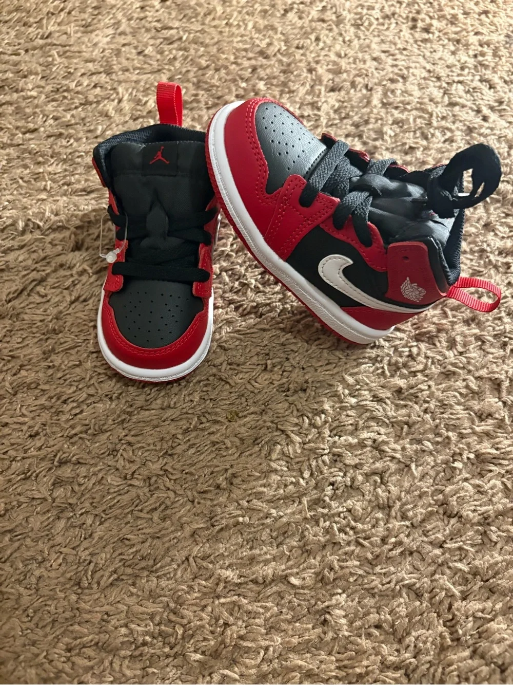 Nike Kids Red, Black, and White High-Top Sneakers